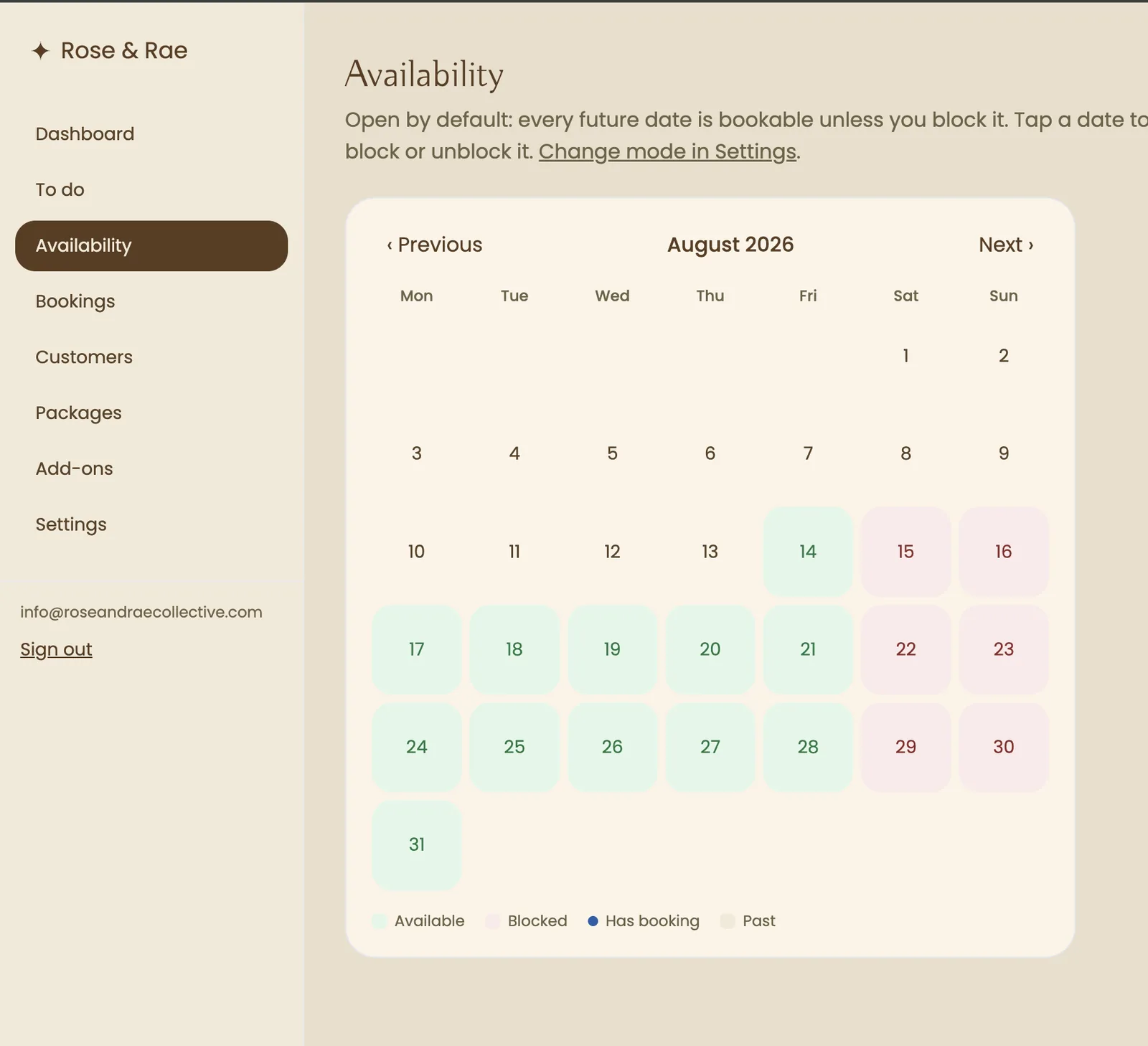 Rose & Rae Collective: Availability