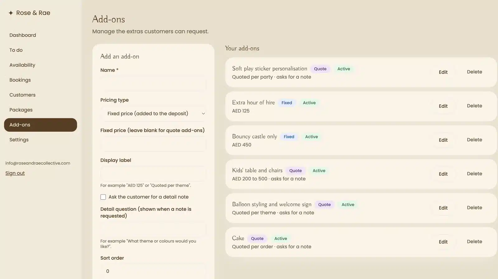 Rose & Rae Collective: Add-ons